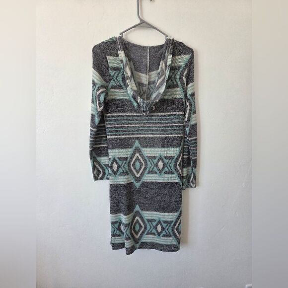 Aztec Tribal Print Hooded Open Front Cardigan Sweater Loose Knit Y2K 90s Gypsy S - Picture 6 of 8